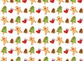 Seamless pattern of cute watercolor gingerbread sweet. Christmas gingerbread. Ginger man, Christmas tree, boot, bell. Christmas Royalty Free Stock Photo