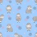 Seamless pattern with cute watercolor sheep on blue. Royalty Free Stock Photo
