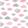 Seamless pattern with cute watercolor sheep and clouds Royalty Free Stock Photo