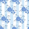 Seamless pattern with cute whale vector illustration in cartoon style suitable for children's products Royalty Free Stock Photo