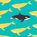 Seamless pattern with cute whales.