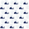 Seamless pattern with cute whales