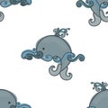 Seamless pattern with cute whales.