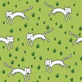 Seamless pattern with cute white cats.