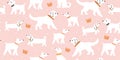 Seamless pattern with cute white dogs, crowns