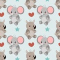 Seamless pattern with cute wild kid animal. African safari rino and elephant. . Vector illustration Scandinavian style