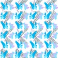 Seamless pattern with cute winged unicorns on silver and white zigzag background