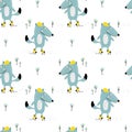 Seamless pattern with cute wolf. Vector illustration Royalty Free Stock Photo