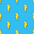 Seamless pattern with cute yellow electric lightning bolts at pop art style