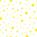 Seamless pattern with cute yellow hand drawn sky with stars on white background. Funny festive wrapping paper. Vector illustration