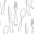 Seamless pattern cutlery spoon fork knife. vector illustration