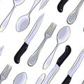 Seamless pattern cutlery spoon fork knife. vector illustration