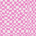 Seamless pattern with cyber distorted shape, checkered pattern. Wave geometry shape in retro trippy 60s, 70s style.