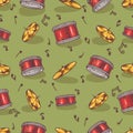 Seamless Pattern with Cymbals and Drums Royalty Free Stock Photo