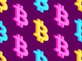 Seamless pattern with 3D Bitcoin symbol. Multicolored isometric Bitcoin symbol. Bitcoin cryptocurrency, crypto trading. Design of