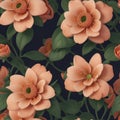 Seamless pattern with 3d realistic beutiful flowers illustration. wallpaper design