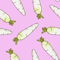 Seamless pattern with daikon (white radish)