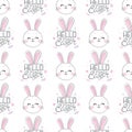 Seamless pattern with daisy garden and rabbits on pink background vector illustration