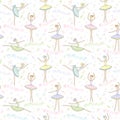 Seamless pattern with dancing ballerinas on a floral background. Vector Royalty Free Stock Photo