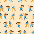 Seamless pattern dancing couple spend time together. Happy cartoon characters of people in 50s retro style. Romantic characters Royalty Free Stock Photo