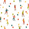 Seamless Pattern with Dancing People and Birthday Party Royalty Free Stock Photo