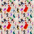 Seamless pattern. Dancing People, Dancer Bachata, Hiphop, Salsa, Indian, Ballet, Strip, Rock and Roll, Break, Flamenco Royalty Free Stock Photo