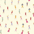 Seamless pattern. Dancing women, flat style. Attractive elegant girls, different nationalities