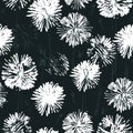 Seamless pattern with dandelion flower heads on black background Royalty Free Stock Photo