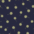 Seamless pattern with dandelions in blue. Vintage background with round flowers dandelions. Floral simple texture. Dandelion Royalty Free Stock Photo