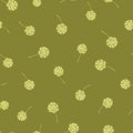 Seamless pattern with dandelions in green. Vintage background with flying round flowers dandelions. Floral simple texture. Royalty Free Stock Photo