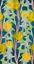 Seamless pattern with dandelions on navy background. Fancy print with flowers.