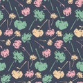 Seamless pattern on dark background pastel dandelion, vector illustration Royalty Free Stock Photo