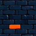 seamless pattern of dark blue bricks with one bright orange brick stands out, creating striking visual contrast. This unique Royalty Free Stock Photo