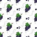 Seamless pattern with dark grapes on branches with berries and leaves