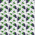 Seamless pattern with dark grapes on branches with berries and leaves.