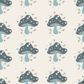 Seamless pattern with dark green mushroom in cartoon style Royalty Free Stock Photo