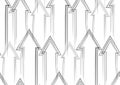 Seamless pattern of dashed arrows to the up. Black stroke silhouette. Vector outline texture