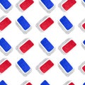 Seamless pattern with deck of cards of red and blue color on white. Watercolor hand drawn illustrations