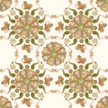 Seamless pattern with deco flowers and butterfly for a fabric or surface, tile, ornamental motif