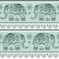 Seamless pattern with decorated elephants.