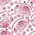 Seamless pattern with decorated elephants