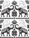 Seamless pattern with decorated elephants