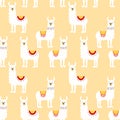 Seamless pattern with decorated lamas. Trendy cartoon print.