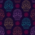 Seamless pattern with decorated skull and stylized flowers. Mexican Day of the Dead. Dia de los Muertos vector background for Royalty Free Stock Photo