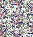 Decorative birds in flowers color 3 seamless pattern Royalty Free Stock Photo