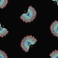 Seamless pattern of decorative blue peacocks Royalty Free Stock Photo