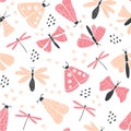 Seamless pattern with decorative butterflies, moth