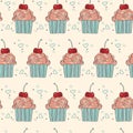 seamless pattern with decorative cupcakes in vintage colors