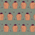 seamless pattern with decorative cupcakes in vintage colors