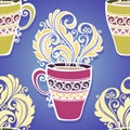Seamless Pattern with Decorative Cups of Tea Royalty Free Stock Photo